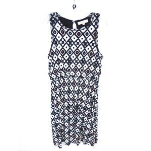 Loft Women's Sleeveless Aztec Western Colorful Drawstring Waist Midi Dress L